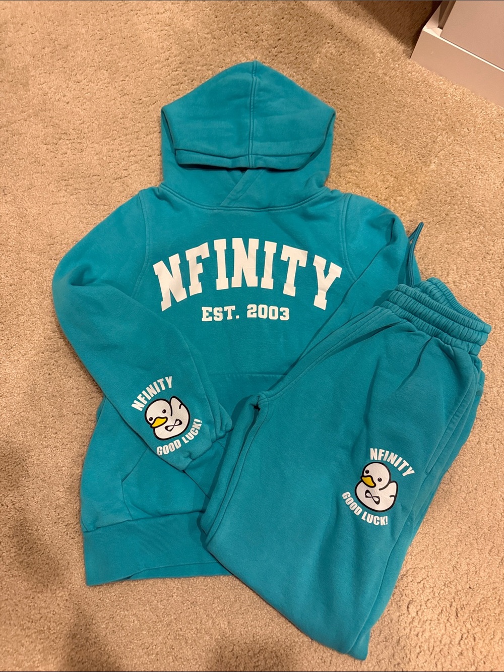 Cheer NFINITY Teal Kid's Hoodie & Joggers Set with Duck Graphic